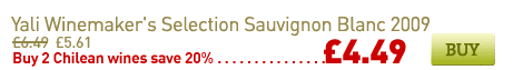 Yali Winemaker's Selection Sauvignon Blanc 2009, was £6.49 now £5.61 or buy 2 Chilean wines save 20% = £4.49
